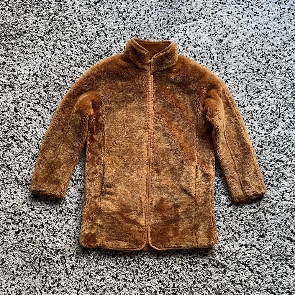 J. Crew Zip Up Plush Fleece Coat Jacket Warm Brandy Brown J9064 Mid Length XS